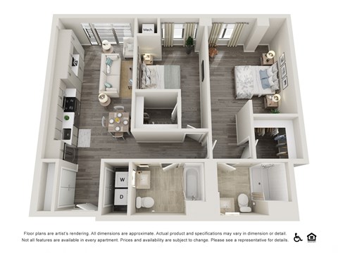 Floor plan for 2 beds, 2 baths, 1035 sqft